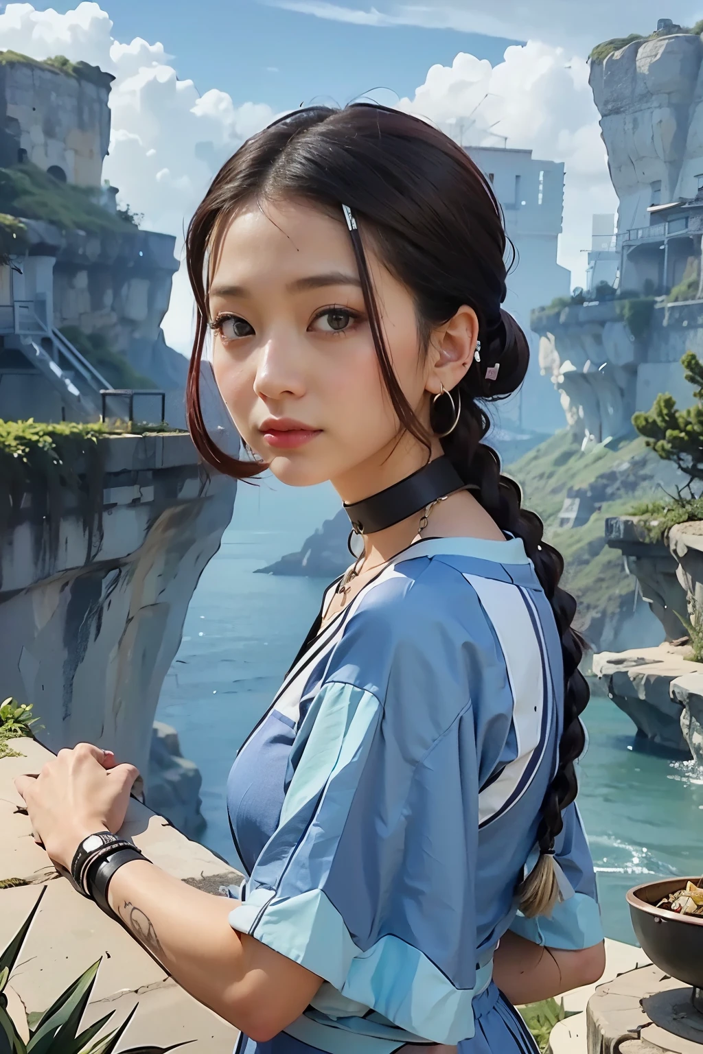 Japanese women、 Neon red hair, Moonlight Eyes, Fox Ears, Tattoo sleeves and piercings、 Harajuku-style hip hop fashion, Cinematic lighting, Harajuku as background,