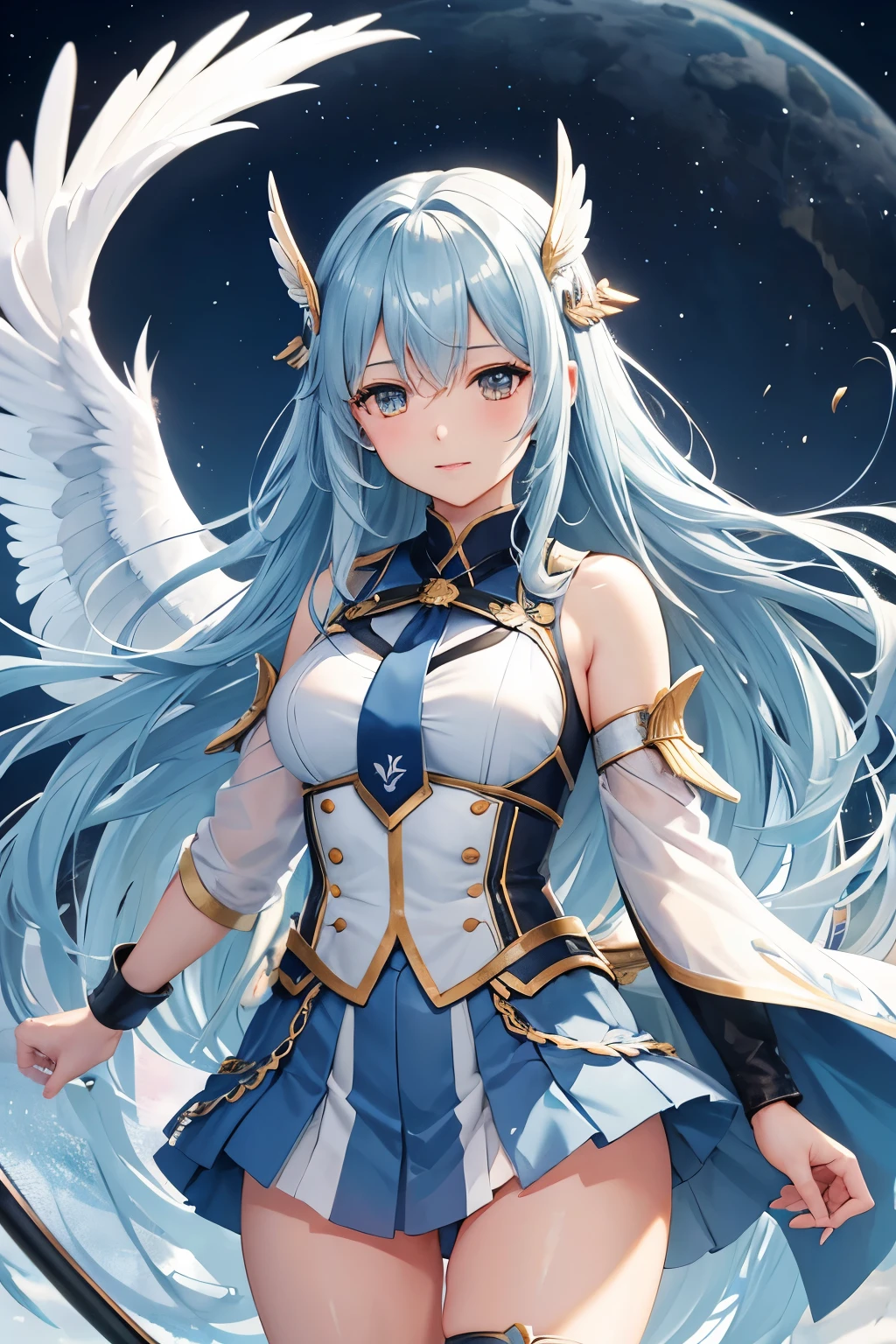 （（highest quality、Masterpiece、Normal body、8k、Detailed face、Ultra-precision、Normal hand、Normal finger、５Finger、Highest））
Winds that shake the horizon　Is the flame still burning? I stand trembling at the entrance to the world Until my feelings reach you　Those wings that cannot die　Valkyrie
傷ついた戦士の前　Valkyrie
舞い降りる幻想の　Lover&#39;s soul　Crossing the Rainbow Bridge to lead　Valkyrie
運命に背いても　Valkyrie
涙に引き裂かれても　Valkyrie
夜明け前に　There is no life that does not shine　i love you
光の鎧　On this body　空を翔る
Valkyrie　Wings of Goodbye
瞳は今　What are those lips aiming for?　Who am I calling? I kept singing, believing that I would meet someone, until I made up for everything　Until you offer it up, those wings　Valkyrie
くずおれた戦士の前　Valkyrie
舞い降りる幻想の　Lover in the blue sky　あなたが溶けてしまわないように
Valkyrie
両手で拾い上げた　Valkyrie
つぎはぎの悲しみが　The truth is in these ruins　Clutching the seeds of pride　東へ
So adorable　So adorable　澄み渡るよ
Valkyrie
その魂　Crossing the Rainbow Bridge to lead　Valkyrie
(The blue that runs through　The storm of time will hit me on the cheek forever　i love you　i love you)
Breathe out.　今選びに行こう未来
Valkyrie
私は風に出会い　Valkyrie
いつか風を見送る　Valkyrie
夜明け前に　There is no life that does not shine　Armor of Living Light　On this body　空を翔る
Valkyrie　Wings of Goodbye
