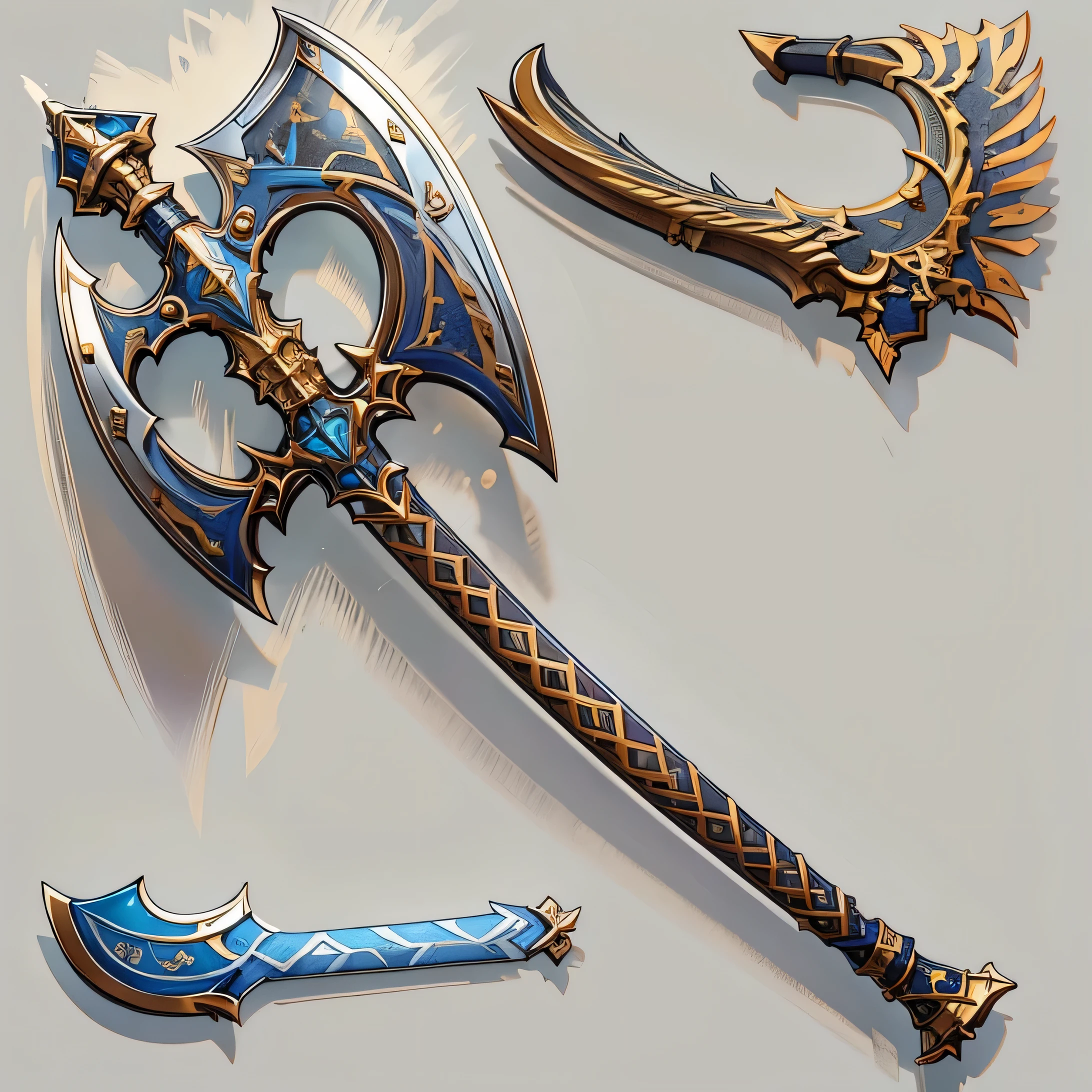 (((best quality))), (((masterpiece))), Weapons to be included in the Weapon Encyclopedia, axe, An ax with a big blade, ax in rpg game, european style weapons, white background, Crisp Lines, Colorful colors,