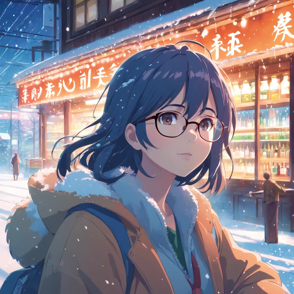 liquor　Snowstorm　woman　Glasses