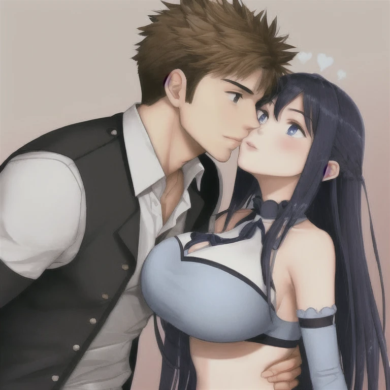 and guy kissing a girl with big breasts, perfect, pretty