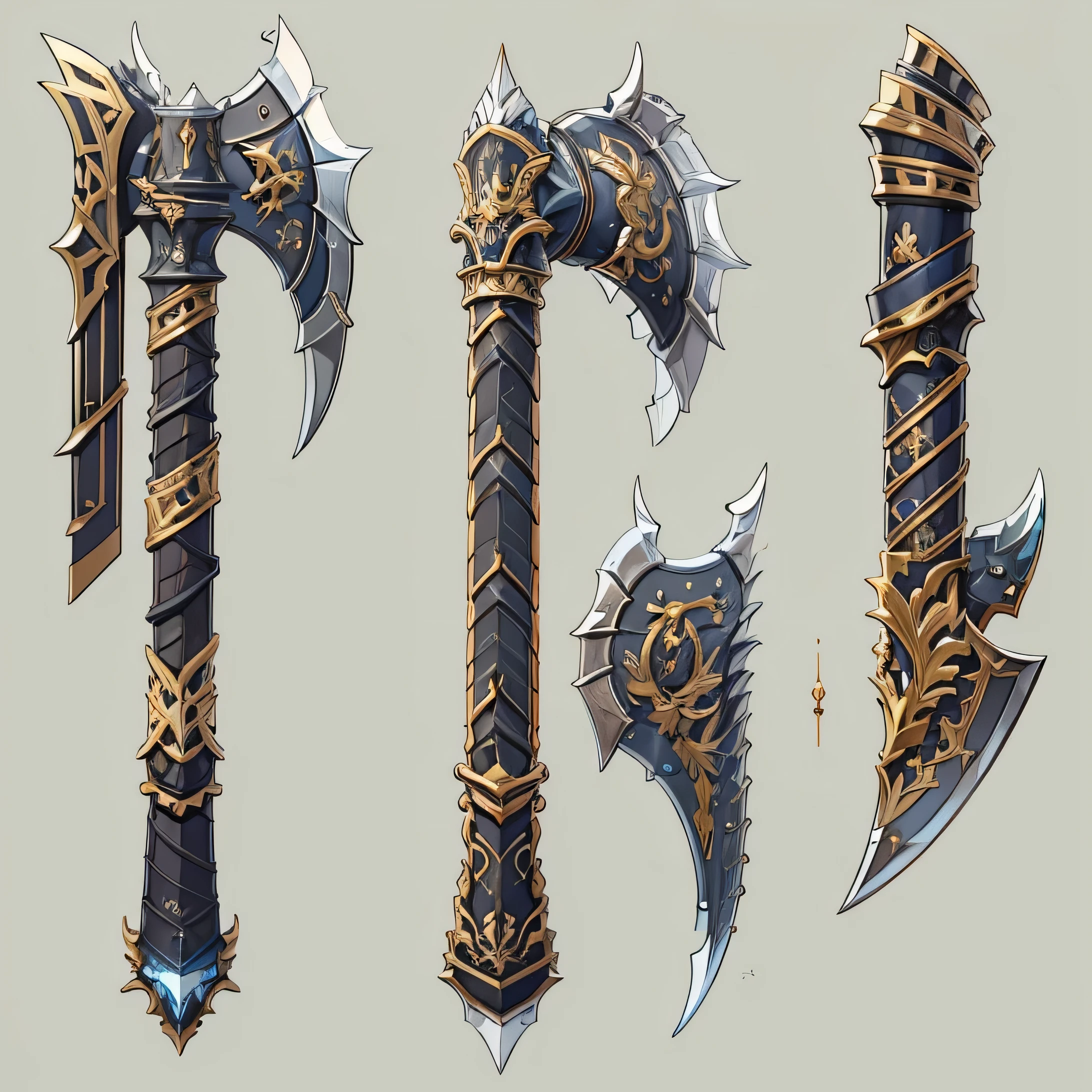 (((best quality))), (((masterpiece))), Weapons to be included in the Weapon Encyclopedia, axe, An ax with a big blade, ax in rpg game, european style weapons, white background, Crisp Lines, Colorful colors,