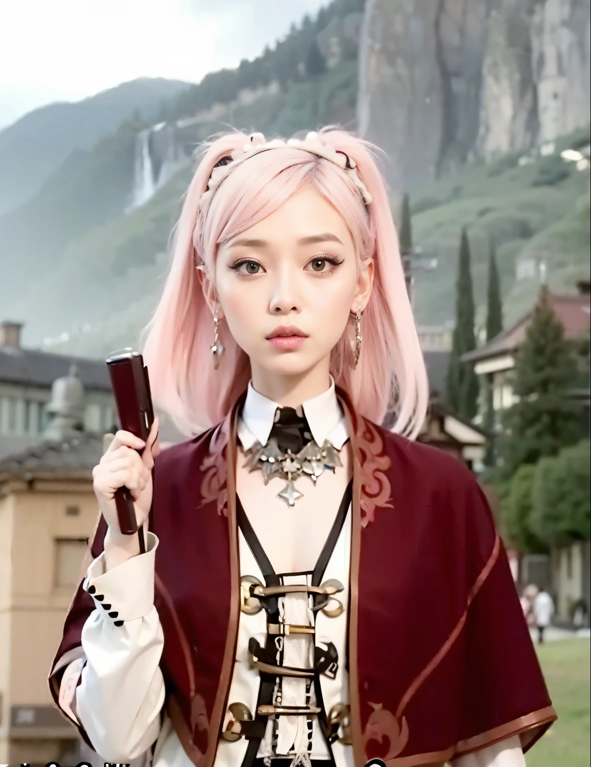 Japanese women、 Neon red hair, Moonlight Eyes, Fox Ears, Tattoo sleeves and piercings、 Harajuku-style hip hop fashion, Cinematic lighting, Harajuku as background, 