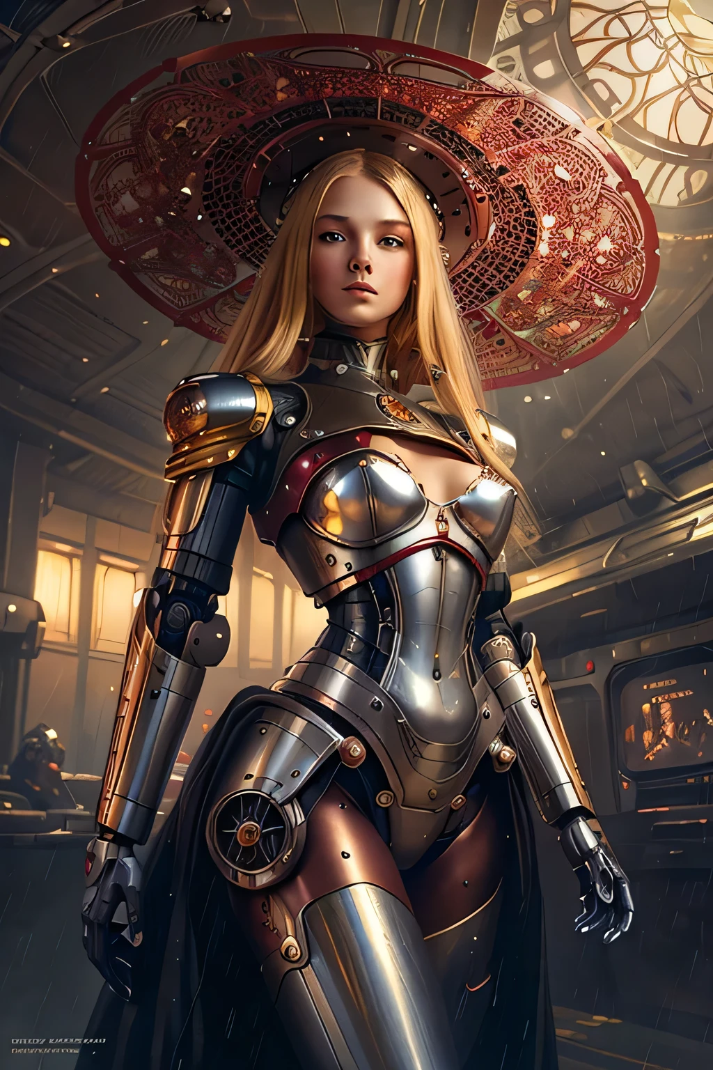 a painting of blonde woman in red robot costume standing in the rain, a woman with a big hat and pearls,
girl in cyber mecha armor, Beautiful android woman!, sci-fi woman
cute cyborg girl, cyborg - girl, cyborg girl, mechanized soldier girl, beautiful cyborg girl,
wojtek fus, lady in red armor, perfect android girl, sci-fi woman, robot girl,
Karol Bak uh, hyperrealistic art nouveau, inspired by James C. Christensen,
inspired by James Christensen, Mucha Klimt and Tom Bagshaw, Karol Bak and Peter Mohrbacher,
yoshitakka amano karol bak, karol bak style