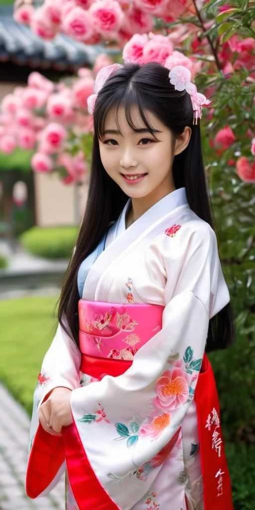 ((16k,super highest quality,Ultra-high resolution,masterpiece,Realistic,Realistic,Very detailed)),Young, adorable and cute 16 year old〜20 year old girl,Full body photo,Full body angle,Esbian all over,Baby Face,single eyelid,Long legs,Thin legs,Thin thighs,Beautiful hands and feet,chest,Cute smile,Adorable smile,nice smile,Rose garden in the background,Long Straight Hair,Iris,Black Hair,A lovely, beautiful and childlike Japanese girl,With a young body,Slim waist,((Traditional Chinese Costume,Short Mandarin Dress for Women,Sexy Mandarin Dresandarin Dress Sexy Lolita Dresandarin gown))