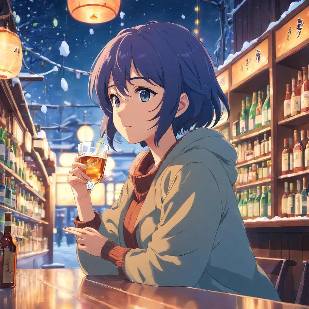 Snowstorm　woman　liquor　Glasses