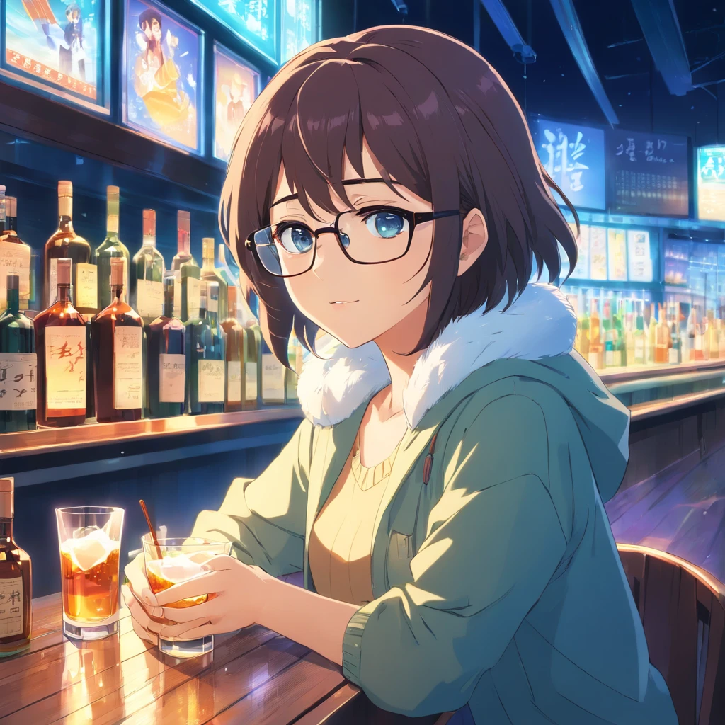 Snowstorm　woman　liquor　Glasses