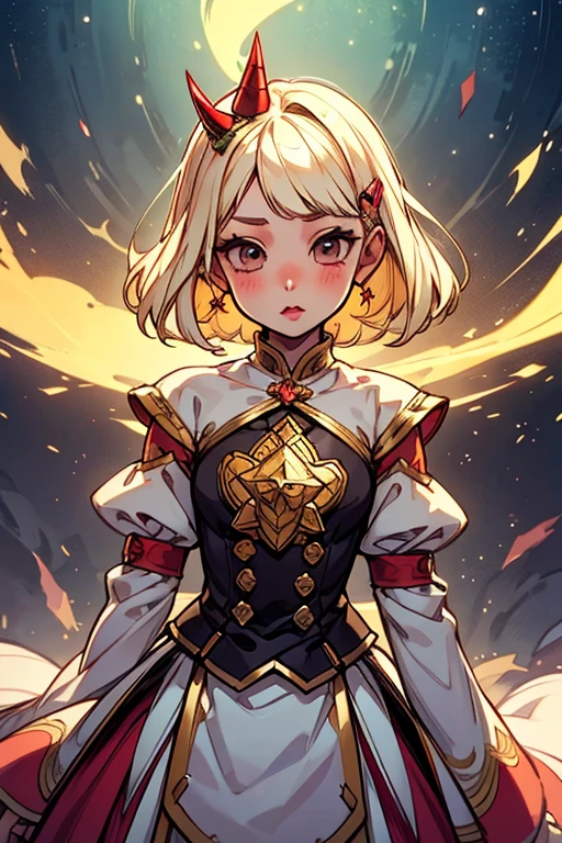 1 girl, Adult women, alone, Gordo 3mb, air, (platinum blonde hair) hair, Hime cut, (kawaii hair clips:1.2) high quality, 最high quality, High resolution, high definition, (airen aura magic), hair uplifted, horn