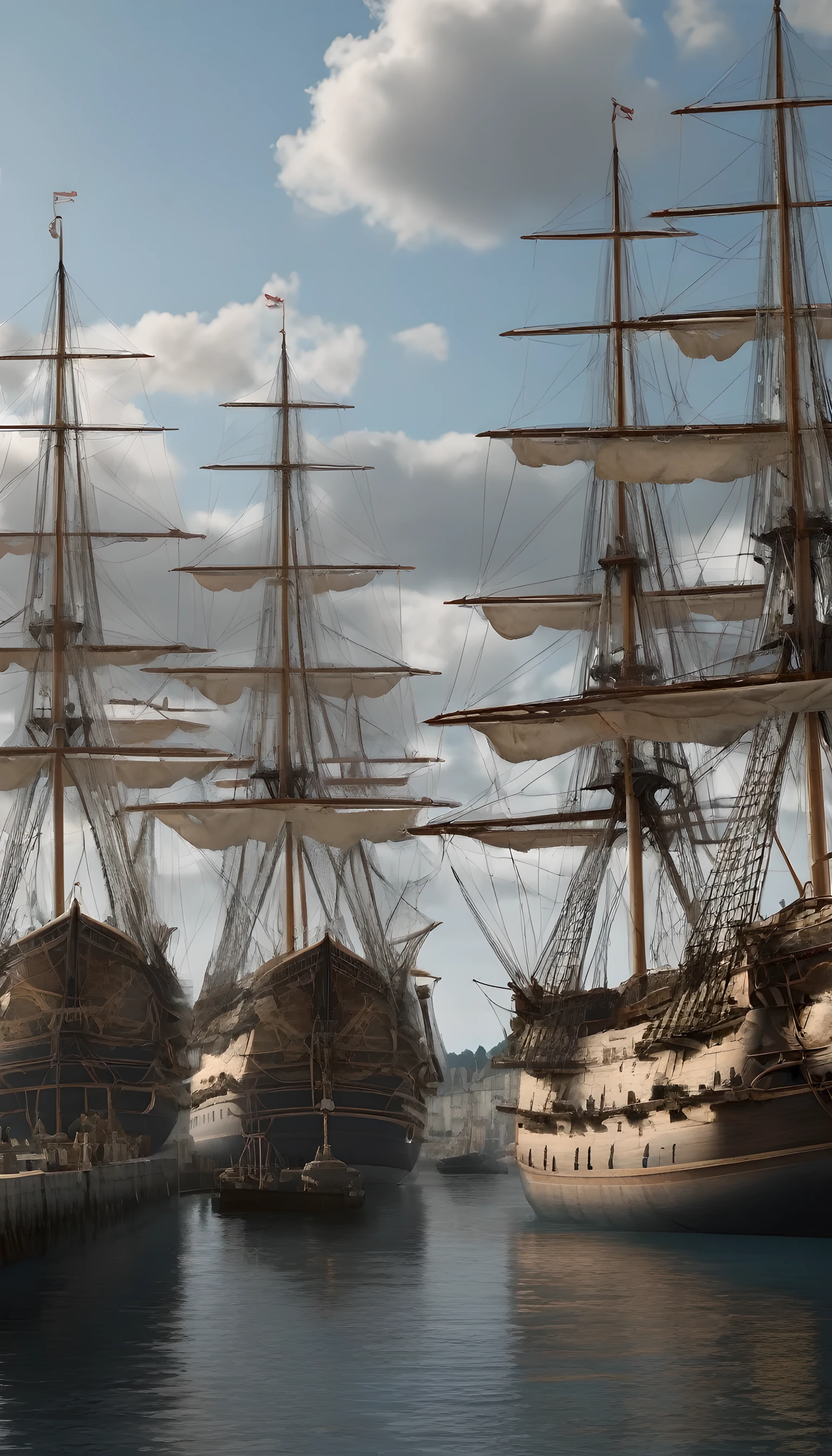 Port de Brest en 1785, with the frigates Boussole and Astrolabe ready to put to sea, (realistic:1.2),ultra-detailed, 8K, masterpiece, (intricate details1.2)