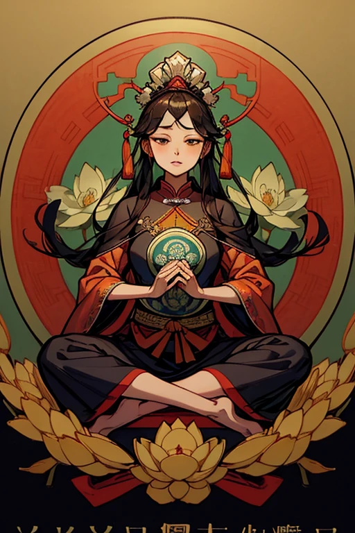 Ancient Chinese Goddess, 南海のKannon, Kannon, Inspired by India, Kannon菩薩は龍に乗る,,Calm expression,Shui Mohua,Buddha,Buddha教徒,Lotus,chinese painting style,Thangka Style