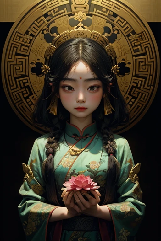Ancient Chinese Goddess, 南海のKannon, Kannon, Inspired by India, Kannon菩薩は龍に乗る,,Calm expression,Shui Mohua,Buddha,Buddha教徒,Lotus,chinese painting style,Thangka Style