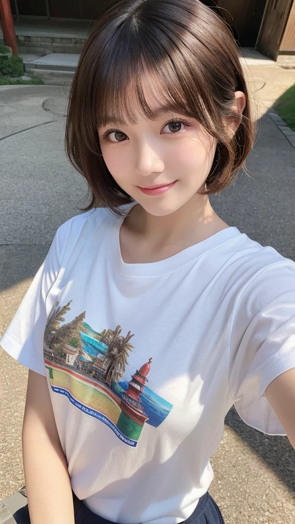 (top-quality,8K picture quality,masterpiece:1.3,),(超A high resolution:1.3,Photorealsitic:1.4,Raw photography:1.2),(ultra-detailliert:1.2,shinny skin,Detailed skin:1.1),(Detailed face,Perfect Anatomy,Caustics:1.2),On the lawn,Sleep on your back,Overhead view,,女の子1人,kawaii,japanes,22year old,Japanese ido,Natural brown hair,Curl short hair outward,Pretty eyes,natural make up,Oversized T-shirt,A smile,Looking at the camera,up on the face,Face Focus,Professional Lighting,natural soft light,