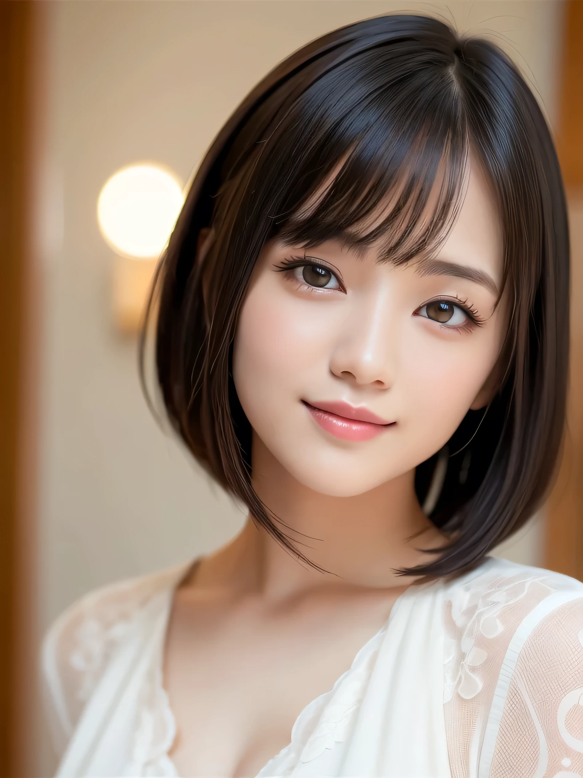 (highest quality:1.5)、(Realistic:1.5)、(1 person:1.5)、(Upper Body:1.5)、Very detailed、High resolution、8k wallpaper、、Small breasts、Natural color lips、Cute Smile、Japanese women、20-year-old girl、Beautiful and elegant face、Perfect and beautiful face、Big eyes、Brunette's eyes、Beautiful and elegant face、Perfect and beautiful double eyelids、Natural Bangs、Beautiful thin nose、Beautiful Skin、Chestnut Hair、Medium Bob Hair、Shortcuts、Natural Bangs、Perfect and beautiful face、Slim face and figure、(Looking at the camera)、Bright lighting、Professional Lighting、Forward lighting、Natural smile、Ceremony venue、dress、Beautiful cleavage、mini skirt、Facing forward、