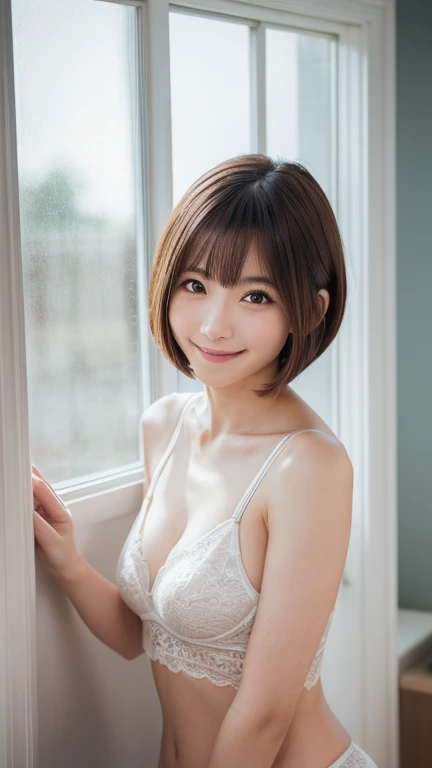 super highest quality, Face Focus, Soft Light, Ultra-high resolution, (Realistic:1.4), RAW Photos,
1 Japanese girl, alone, cute, (pupil, There'There'There'There'The light in my eyes),  (Beautiful face in every detail:1.3)  ((High resolution detail of human skin texture:1.3) Beautiful glowing white skin　　(Beautiful three-dimensional effect)　
indoor,In  (Beautiful straight bob hair all the way to the ends:1.3)  Elegant and clean　　Intelligent and stylish
(Portraiture)  Focus on pupil in high definition　Diffused light from a window　Beautiful gradation　A kind smile　(Beautiful gradation:1.3)  A kind smile　