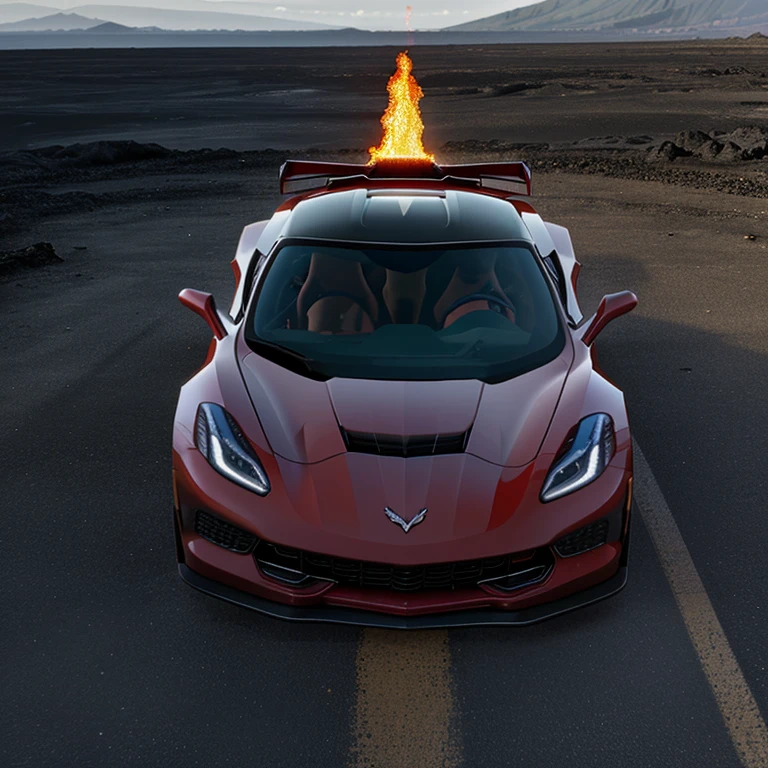 Corvette c8 in a volcano