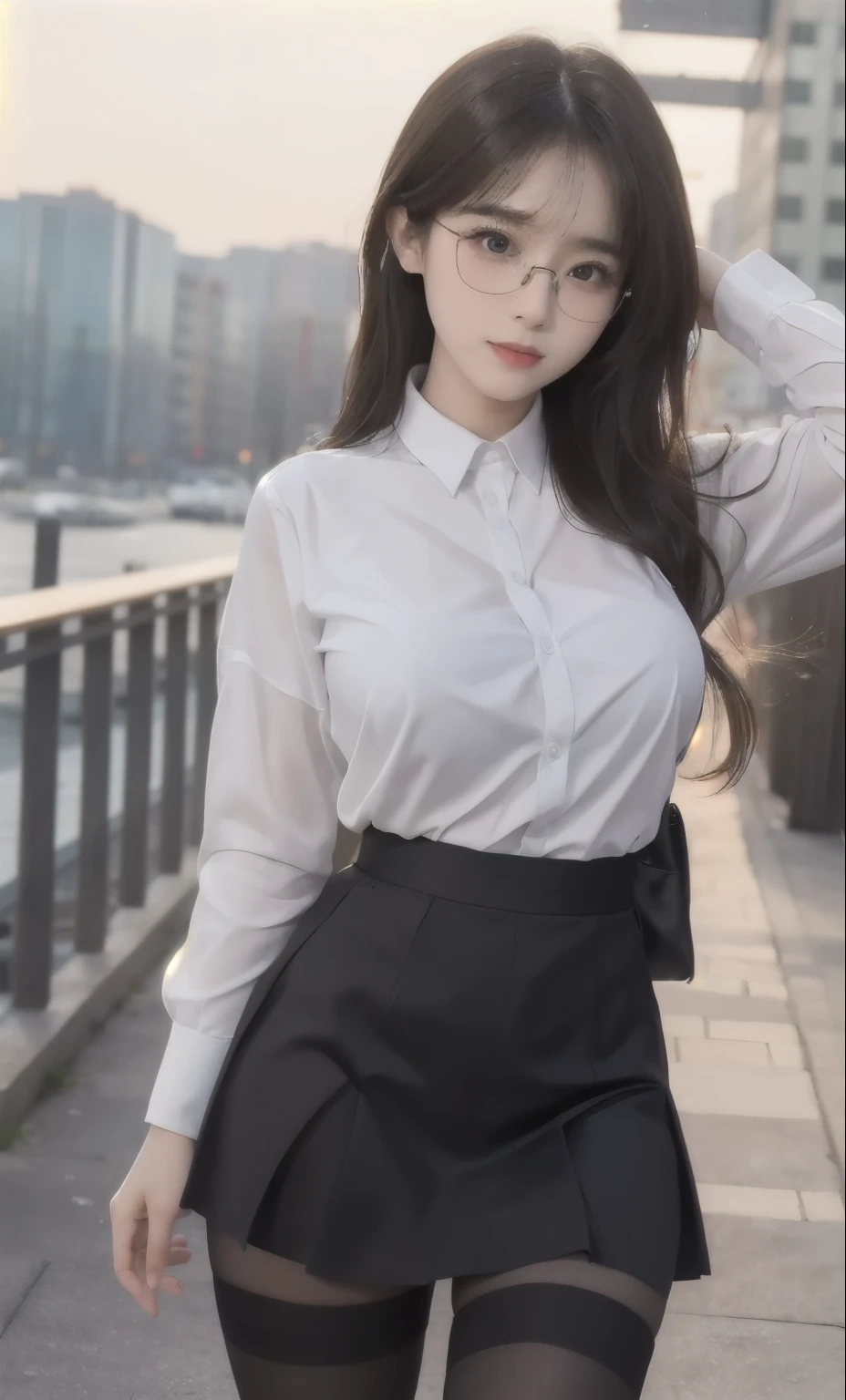 ulzzang-6500-v1.1, (raw photo:1.2), (photorealistic:1.4), beautiful detailed girl, very detailed eyes and face, beautiful detailed eyes, ridiculous, incredibly ridiculous, huge file size, super detailed, high resolution, very detailed, best quality, masterpiece, ((fashion clothing with diverse colors)), illustration, very detailed, CG, unified, 8k wallpaper, amazing, fine detail, masterpiece ,best quality, very detailed CG uniform 8k wallpaper, light on face, movie lighting, 1girl, 16 years old, long white hair, side splits, (big breasts), (no panties)), (glasses), ((dynamic pose))), ((sexy pose))), (camel toe), (half), (pantyhose)), ((black hip skirt))(have a white juice)