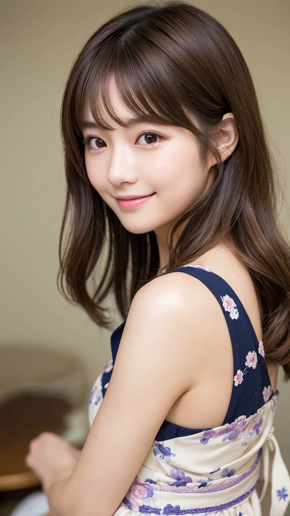 (top-quality,8K picture quality,masterpiece:1.3,),(超A high resolution:1.3,Photorealsitic:1.4,Raw photography:1.2),(ultra-detailliert:1.2,shinny skin,Detailed skin:1.1),(Detailed face,Perfect Anatomy,Caustics:1.2),Harajuku, Tokyo, 1 girl, cute, Japanese, 22 years old, Japanese idol, natural brown hair, short hair curled outwards, cute eyes, natural make-up, smiling, looking at camera, on face, focus on face, professional lighting, natural soft light,