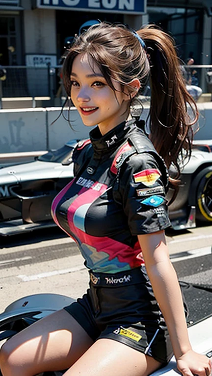 a close up of a woman in a latex outfit posing for a picture, Japanese model, Cute girl in a tank top, Tight clothing, Sexy Girls, Japanese goddess, Japanese, Asian Girl, beautiful Asian Girl, sports car, deayami kojima, Race Car, Tight clothing, Wearing a tight suit, sports car, soft rubber, Ridiculous, Close-up body shot