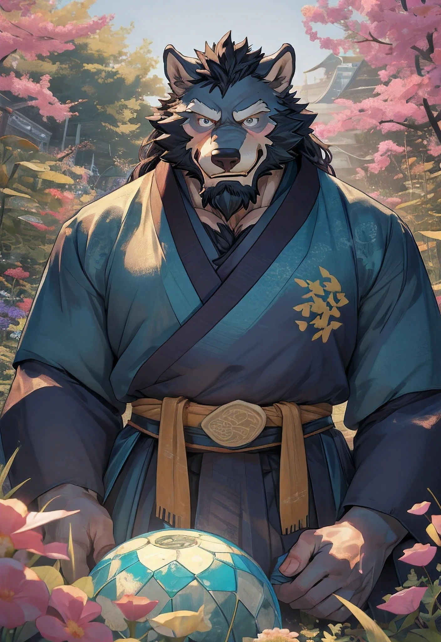 HD, Furry Uncle Wolf, Solitary, Looking at the audience, spring, Lying in the garden, Smile, Muscle Man, beard, pectoralis major, middle Ages, Hanfu, (Open it) Hanfu, close up, wet, permanent, Very strong, Handsome, affinity, (Large target) lift, ((loose) contour: 0.55), (Large target) Sphere contour: 0.75), (Genital contour: 1.00)
information