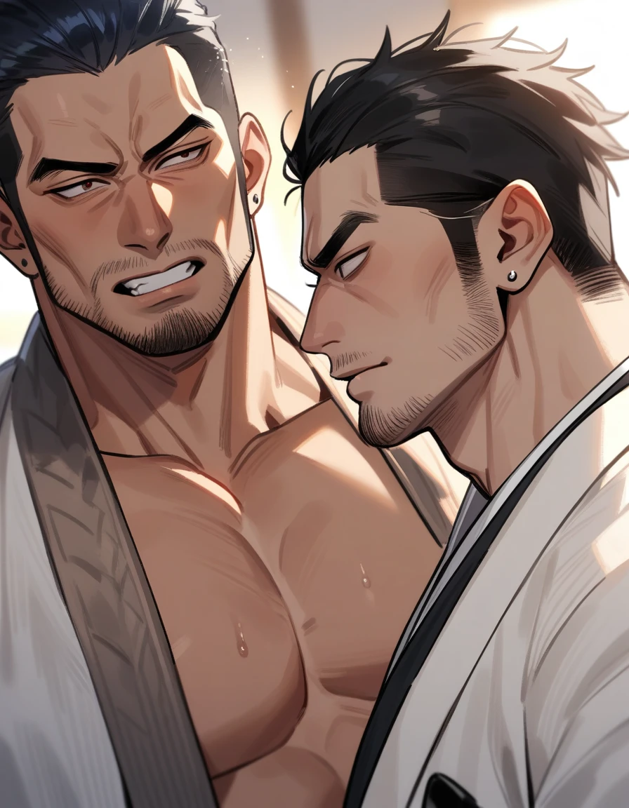 2men, male focus, nsfw, yakuza, ntr, bara, 2faces in frame