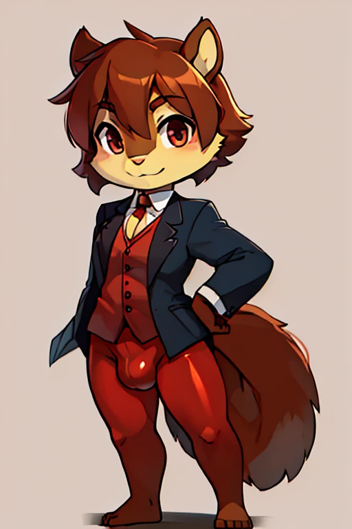 boy, squirrel, furry, bodyfur, blazer, bottomless, color tights, gloves, barefoot, bulge