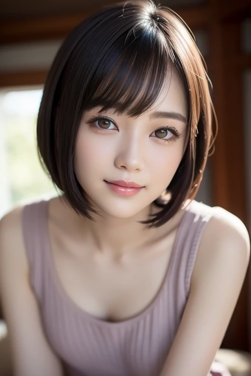 (highest quality:1.5)、(Realistic:1.5)、(1 person:1.5)、(Upper Body:1.5)、Very detailed、High resolution、8k wallpaper、、Small breasts、Natural color lips、Cute Smile、Japanese women、20-year-old girl、Beautiful and elegant face、Perfect and beautiful face、Big eyes、Brunette eyes、Beautiful and elegant face、Natural double eyelids、Natural Bangs、Beautiful thin nose、Beautiful Skin、Chestnut Hair、Medium Bob Hair、Short Hair、Natural Bangs、Perfect and beautiful face、Slim face and figure、(Looking at the camera with a cute expression)、Bright lighting、Professional Lighting、Forward lighting、Cute Smile、stage、Idol Costumes、Beautiful clavicle、Facing forward、Simple poses、Fair skin、slender、Glowing Skin、Beautiful Skin、