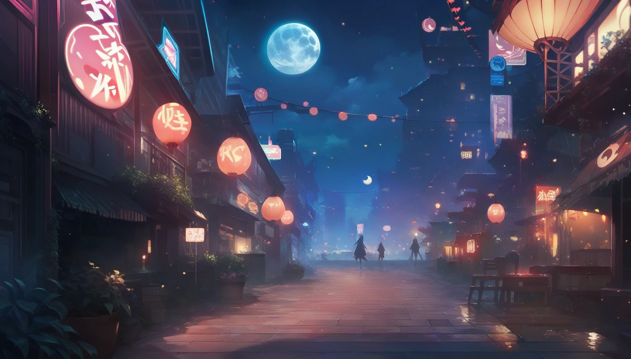 score_9, score_8_up, score_7_up, source_anime, visual novel background, CG background, night, moon, cyberpunk town, street, outdoor scenery, detailed background, photorealistic, pixiv, sharp-focus, super detail,