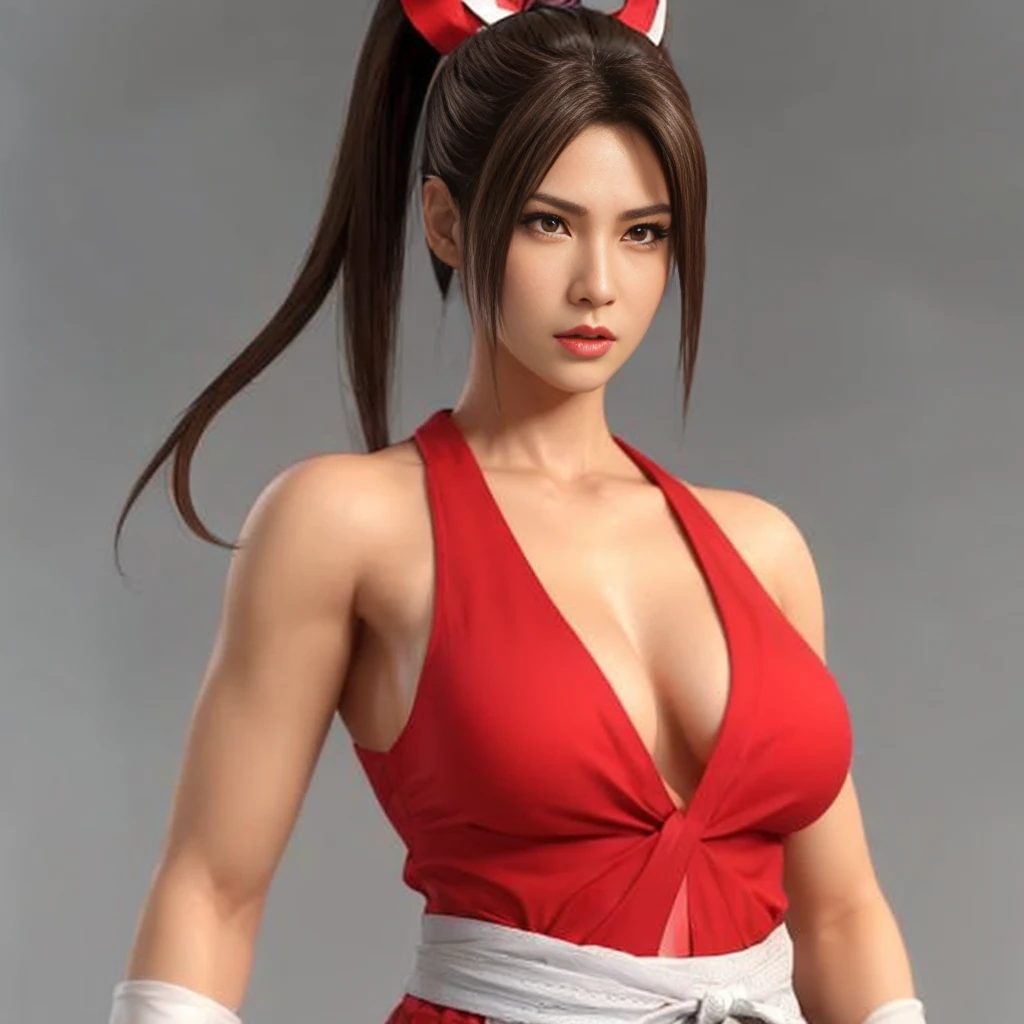 Mai Shiranui, (best quality,ultra-detailed),(realistic:1.37), beautiful and detailed face, ultra-realistic texture, delicate face, athletic body, vivid colors. High definition, 8k, angry expression
