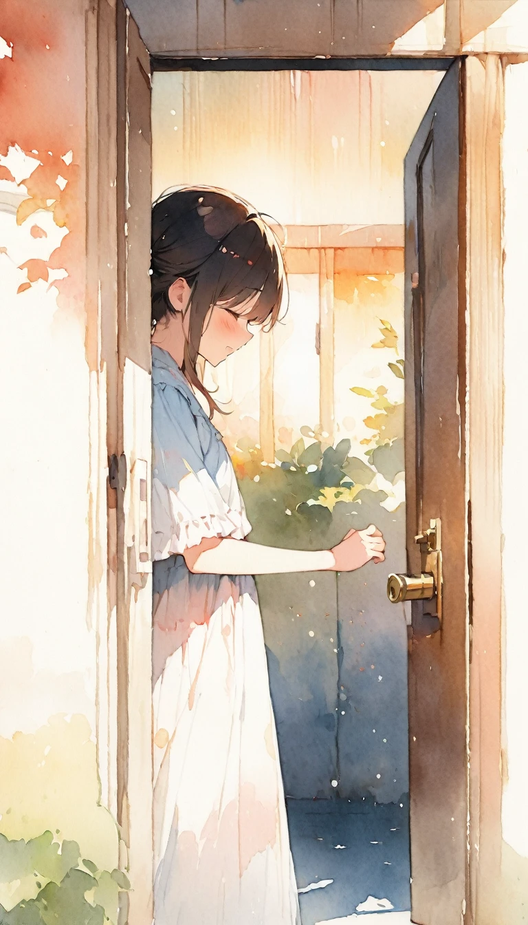 (masterpiece:1.3), (best quality:1.2), (illustration:1.2), (ultra detailed:1.2), (pixiv:1.4),
ultra high res, watercolor, A little brother and sister opened the door to greet the morning,