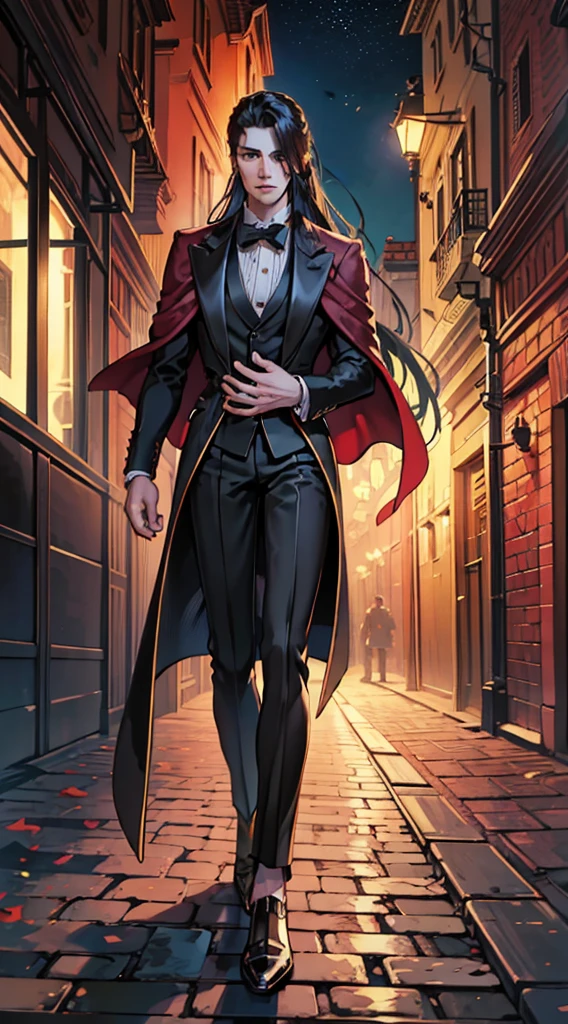 undercucho Close Portrait of Elegant Person [undercucho] in bespoke suit: futuristic style, intricate detial baroque, elegant, bright lights, highly detailed, digital painting, artstation, concept art, soft and sharp focus, illustration, art by wlop, mars ravelo and greg rutkowski
(High detail skin: 1.2), 8k uhd, DSLR, soft lighting, high quality, film grain, Fujifilm XT3 mix4 
(1 Man) Long black and straight hair, red eyes like rubies, Victorian vampire suit and clothes, male model, black suit, seductive, Florence, Italy background, night, bokeh, depth of field, (upper body: 1.0), best quality, intricate details, detailed eyes, masterpiece, film grain, 1980s, kodakchrome, flashlight (((/FULL BODY/)))