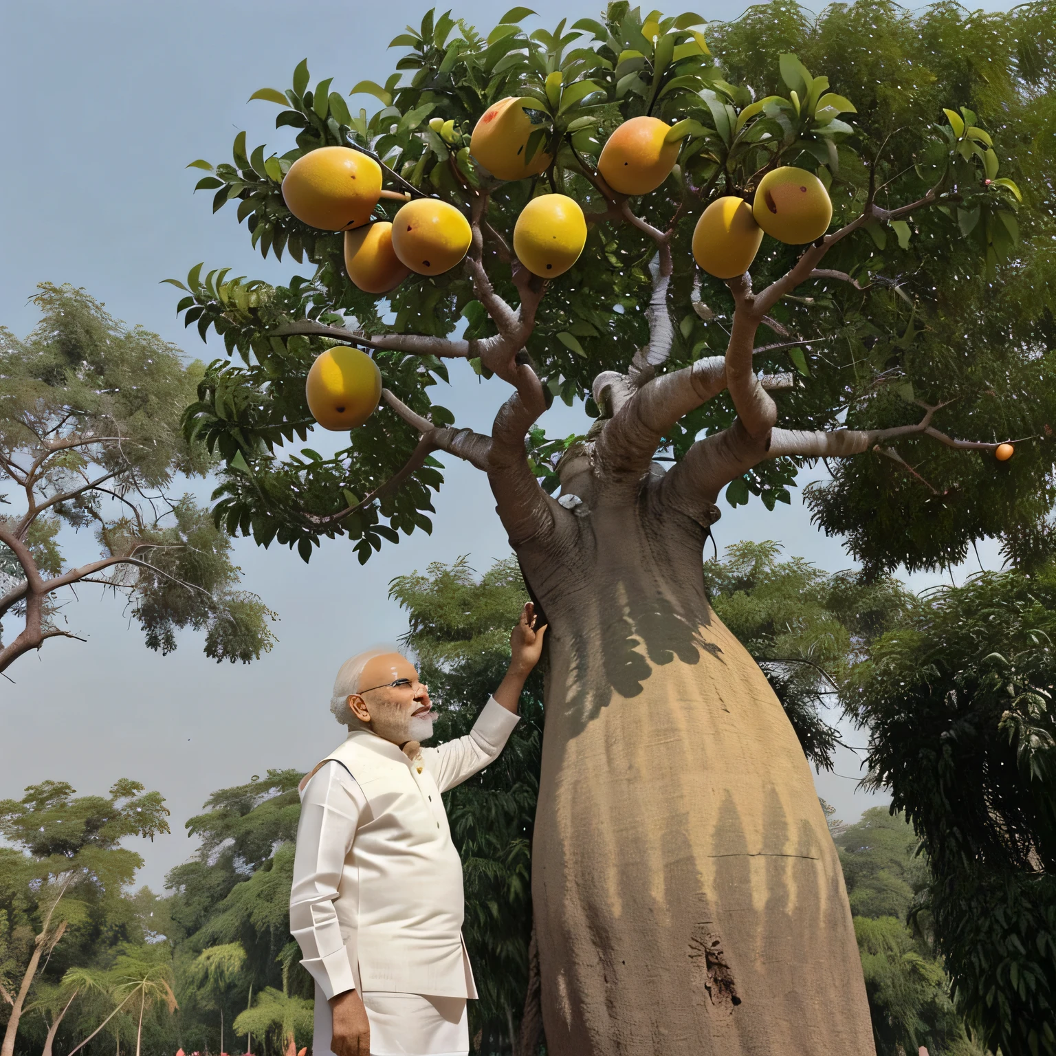 Modi ji seeting on a big mango tree