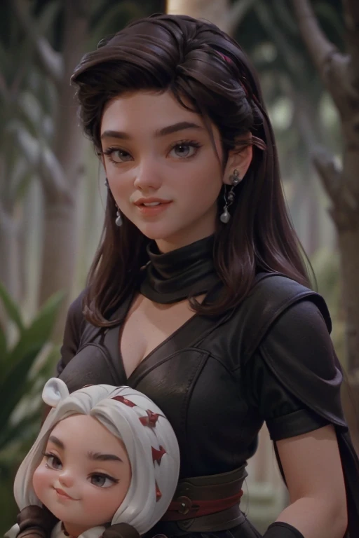 Hermosa cabeza femenina vikinga, pelo rojo, disfraz de guerrera vikinga, en globo de nieve, sonrisa suave, Lindo retrato de cuerpo entero, figura esbelta de pie, Personaje de dibujos animados, personaje de pixar, medieval, Renderizado 3D, symatic lighting, Trazado de rayos. Rojo crujiente, luz radiante, bosque misteriosa, (la mejor calidad, 8K, high resolution, obra maestra:1.2), caprichoso.