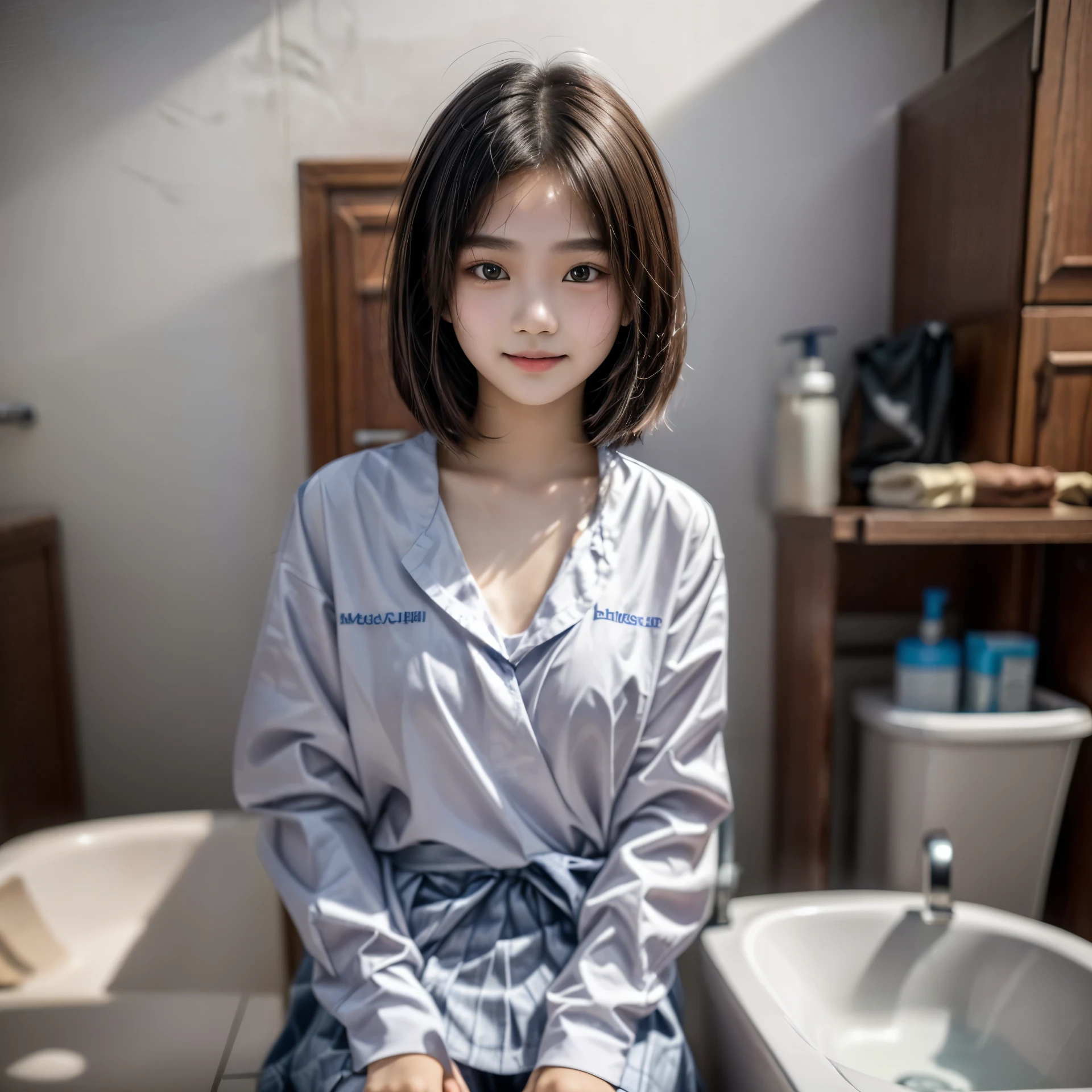 There was a young girl sitting in a public restroom washing her hands., 1 6 is, Thai girl, อายุ , 17 yearsgirl, student, อายุ 17 years, อายุ 1years, Very verhigh quality, 17 years, 17 years o, อายุ 17 ด็กหญิงอายุ 17 year ไส่ชุดstudent มอต้น