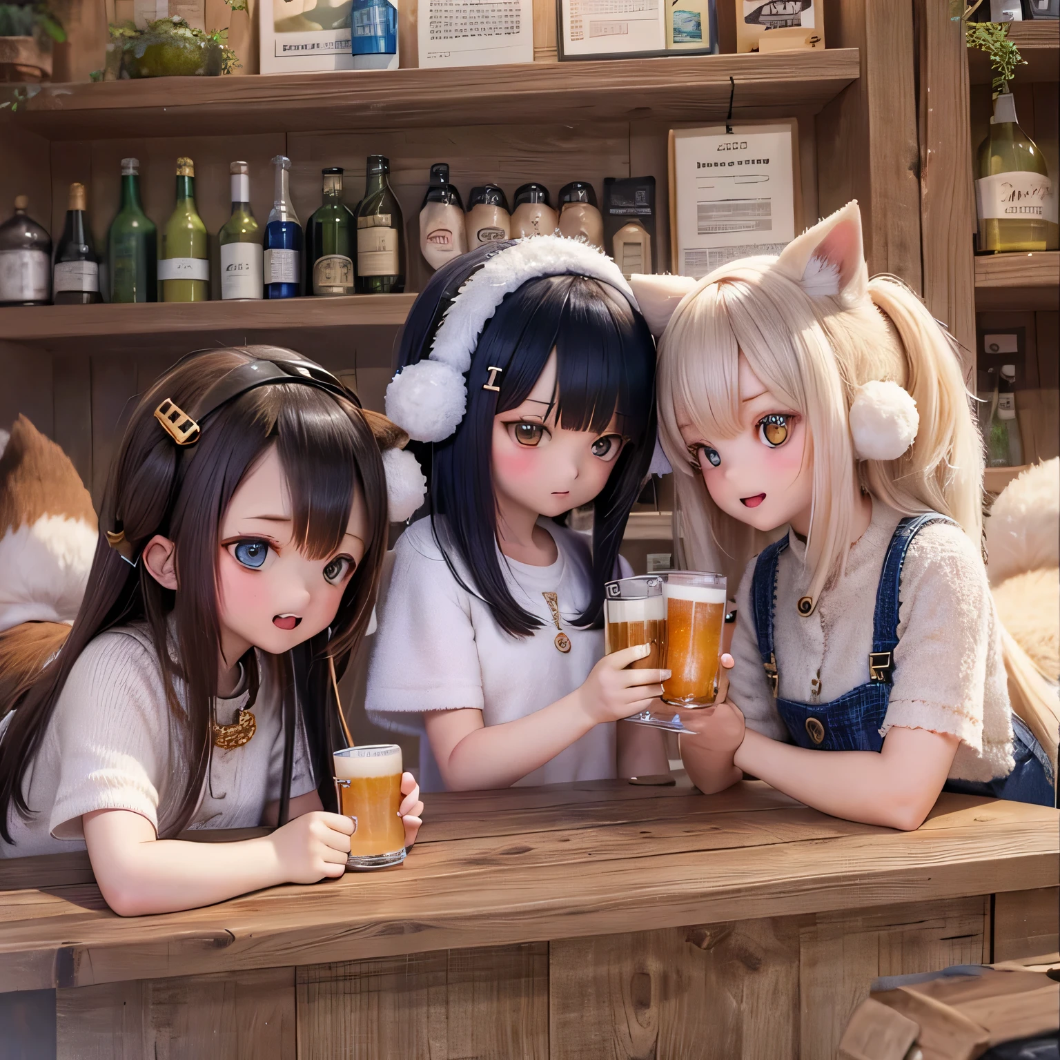 Shiba Inu girls drinking beer in a pub