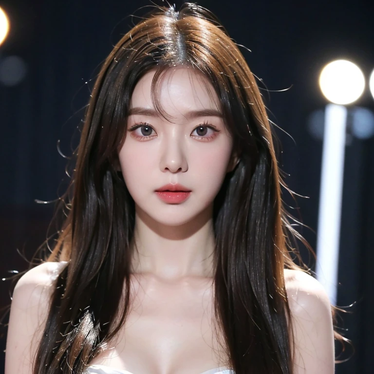 Highest quality，26 years old，woman，blunt bangs，Blonde，Super long hair，Wavy Hair，Hair is wet，With big eyes、Deep blue，Bright、Has a lively expression，Healthy and bright skin tone，Small mouth，Thick lips，(flom behind)，whole body，Big Breasts，The thighs are a little thicker，Looking at the camera，Cinema Lighting，No eye shadow needed，Naked and wrapped in a black see-through cloth，The chest area is wide open，