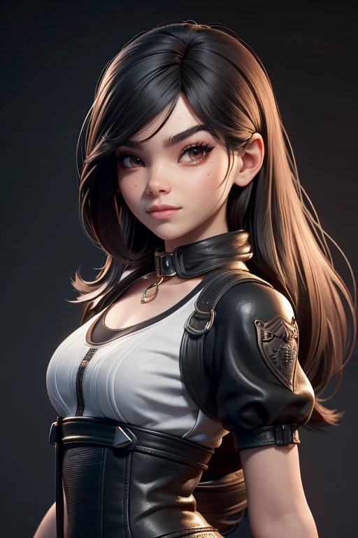Obra maestra, mejor calidad,trabajo de renderizado 3d ,estilo 3DMM,de cerca,retrato, 3D,1 chica, solo, pelo negro, collar, joyas, mirando hacia el lado, realista, parte superior del cuerpo, fondo sencillo, golpes, mirando hacia otro lado, long pelo negro, Labios partidos, gargantilla, constituir, mole, camiseta sin mangas blanca, ojos rojos, Tifa Lockhart