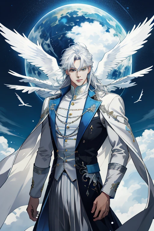 (absurdress, hight resolution, Ultra Detailed), 1 male, Adult, a handsome, tall muscular guy, wide shoulders, Finely detailed eyes and detailed face, Long hair, Fantasy, Gorgeous fantasy background, TRON, The King of the Air. A majestic and impressive fantasy character,
The King of the Air towers over his other subjects, His figure is slender and tall. He is dressed in luxurious clothes, Made from the lungs, sheer fabrics, which gently sway in the wind. His outfit is decorated with subtle airy patterns and embroidery, Reflective vortices and clouds. A mantle is draped over his shoulders, which seems almost weightless, as if consisting of the air itself.
Air King also has hair, reflecting his element. They are light and silver, Like fluffy clouds, which envelop his head.
His eyes shine with wisdom and strength. They can be bright blue or silver in color, Like the eyes of heaven. The look of the king of the air can be insightful and witty, but at the same time full of mystery, Like an eternal wind, uncontrolled.
There is always a light breeze around him, which allows it to fly or create vortices and storms.