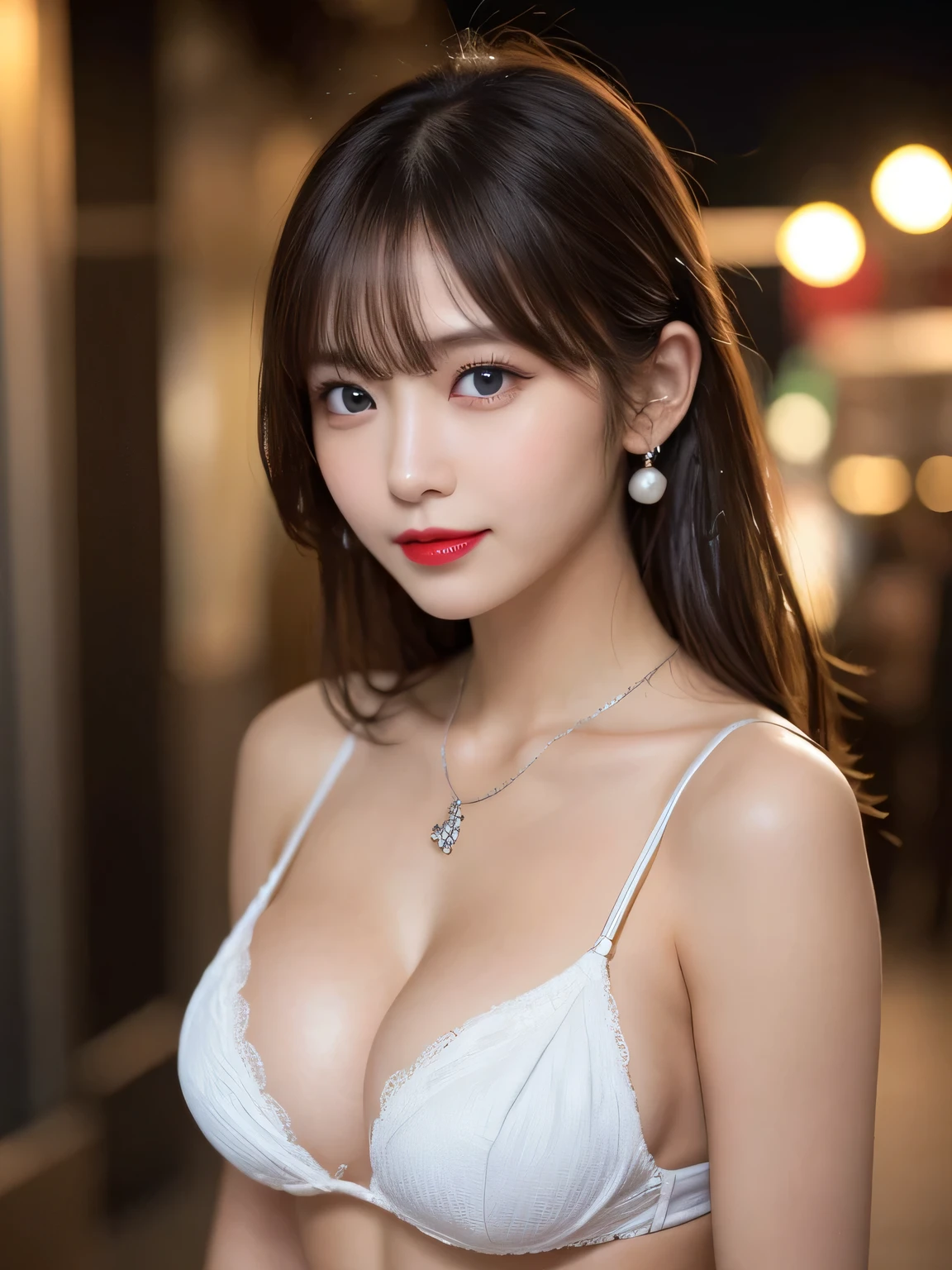 Beautiful city college girl, masterpiece, light makeup, red lips, silver hair, messy long hair, beautiful and elegant. Ultra-definition, masterpiece, realistic texture, perfect work, 16K, HD, night, cinematic lighting, exquisite features, blue eyes, Japanese idol, beautiful face, cute smile, brown hair, ponytail, beautiful hair, Glamorous, big breasts, huge breasts, huge breasts, erect nipples, greasy muscles, shiny skin, tanned skin, dark skin, big eyes, smooth skin, earrings, necklaces, tattoos, super sexy body, tanned big breasts, wet, cleavage , sexy bikini,