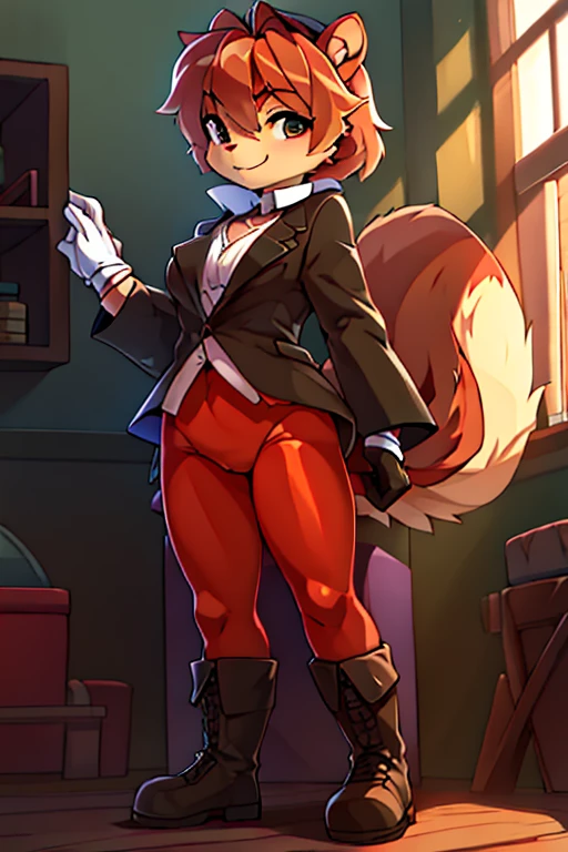boy, squirrel, furry, bodyfur, blazer, bottomless, color tights, gloves, boots, potty