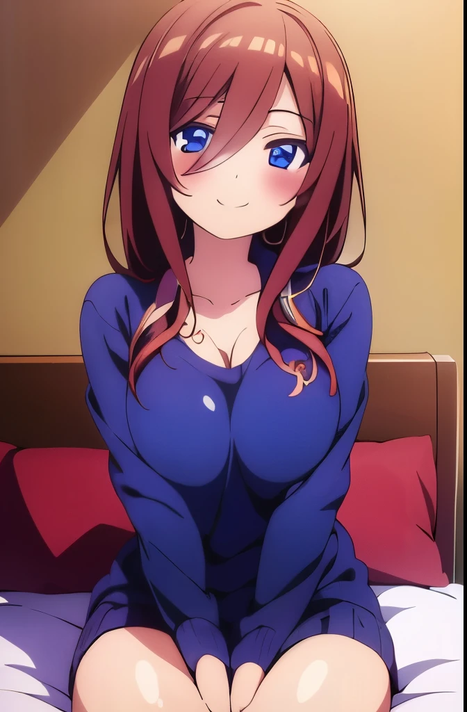 ((masterpiece)), ((best quality)), (ultra-detailed), anime style, on the bed, a cute girl, 1girl, solo, smile, underwear00