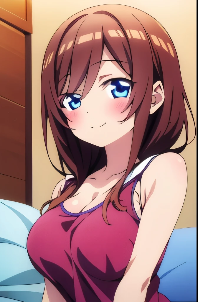 ((masterpiece)), ((best quality)), (ultra-detailed), anime style, on the bed, a cute girl, 1girl, solo, smile, underwear00