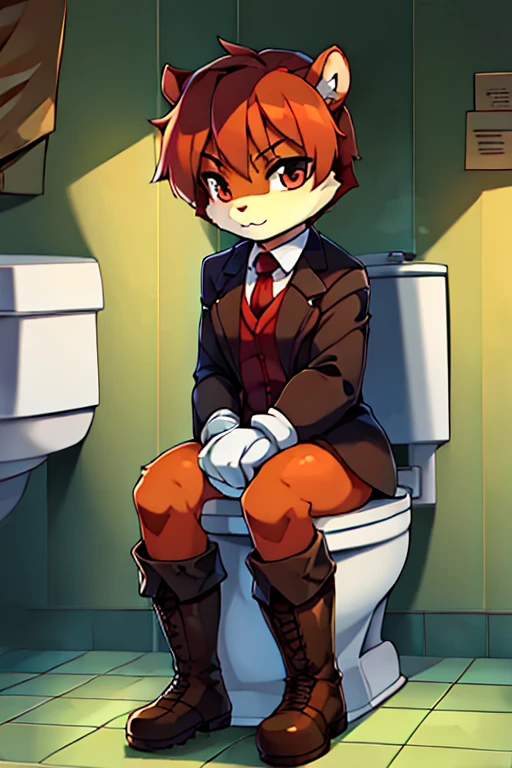 boy, squirrel, furry, bodyfur, blazer, bottomless, color tights, gloves, boots, toilet