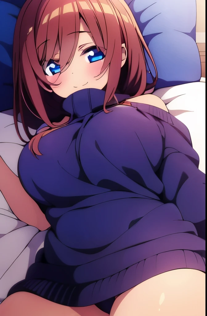 ((masterpiece)), ((best quality)), (ultra-detailed), anime style, on the bed, a cute girl, 1girl, solo, smile, underwear00