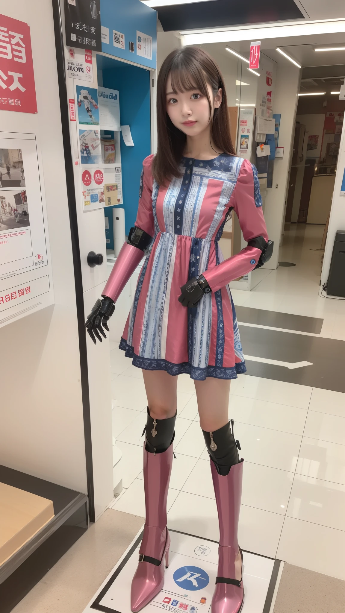white and blue half sleeve dress, summer dress, robot