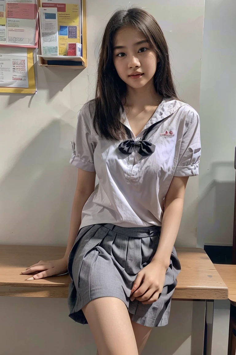 Actual photo、Highest im年 quality、Beautiful woman、Beautiful thighs、Beautiful Face、Uniform Ponytail、Yuriko Yoshitaka、Japanese women、pretty girl、skirt、Beautiful thighs、pumps、Sit on a chair、(front:1.6)、(Open your knees:1.4)、Panty shot、