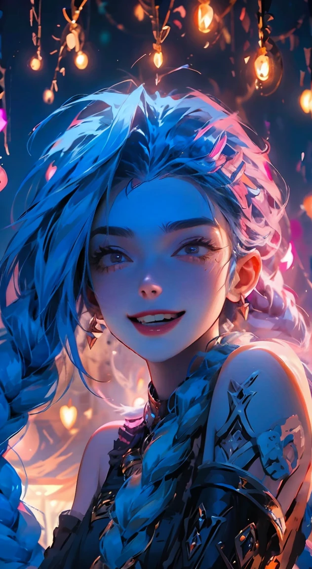 Jinx, League of Legends, completely nude, big , gorgeous body, crazed sexual look on her face. 