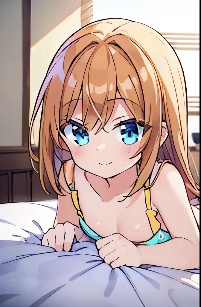 ((masterpiece)), ((best quality)), (ultra-detailed), anime style, on the bed, a cute girl, 1girl, solo, smile, underwear00