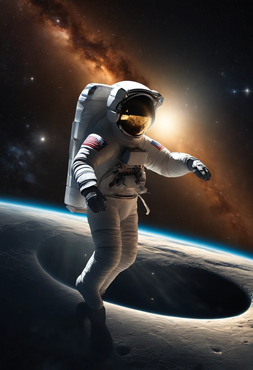 (best quality, masterpiece:1.2), ultra-detailed, (realistic, photo-realistic:1.37), astronaut, space, spacesuit, floating, galaxy, cosmic, stars, gravity, universe, spacecraft, serene, peaceful, abyss, zero gravity, weightlessness, stellar, body movement, space exploration, void, deep space, glimmering, ethereal, otherworldly, luminous, cosmonaut, loneliness, isolation, extraterrestrial, moonlit, transcendent, limitless perspective, adventure, discovery, interstellar immersion, captivating scenery, unfathomable vastness, exploring the unknown, astral journey, limitless possibilities, gravity-defying, pure silence, mysterious depths, intrepid spirit, cosmic ballet, immeasurable expanse, rays of light, enigmatic universe, celestial awe, space odyssey., photorealistic, from side, cinematic lighting, chiaroscuro, 4k, 8k, highres, UHD, high details, best quality