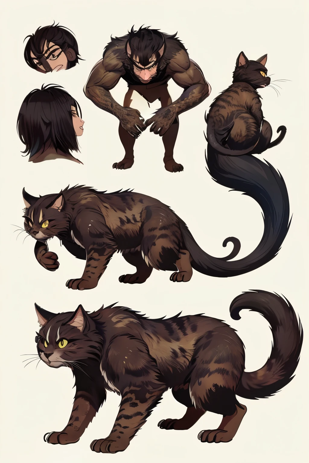 ((highest quality)), ((masterpiece)), (detailed), 1 person, Cat Beastman, 3 tails, An illustration, good looking, Deformation