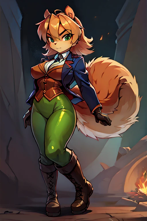 squirrel, furry, bodyfur, blazer, bottomless, green tights, gloves, boots, hero